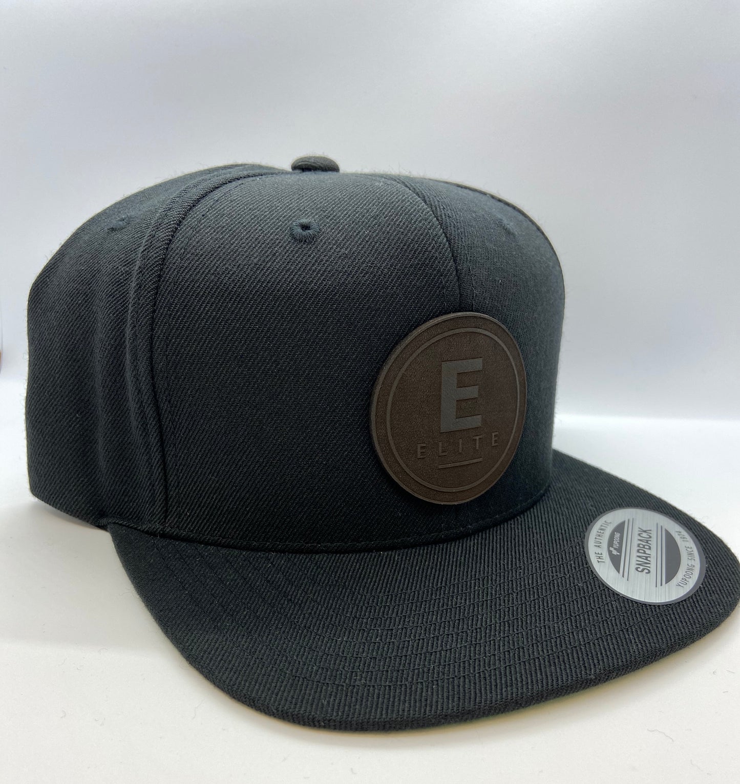 IAMELITE® Branded Bills Snapback Flat Bill Black Leather ELITE® Patch