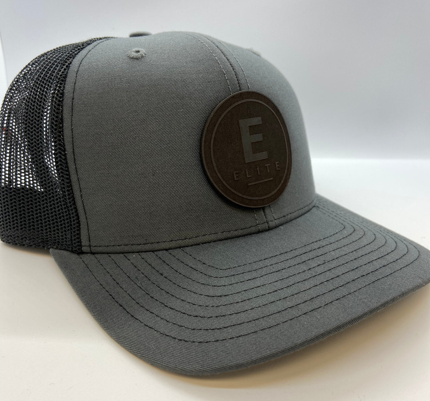 IAMELITE® Branded Bills Trucker Snapback Grey Leather ELITE® Patch