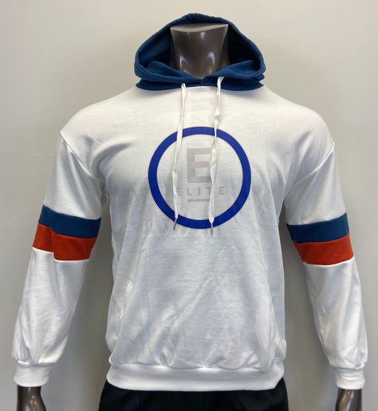 IAMELITE® Unisex Long Sleeve Hooded Sweatshirt White / Blue / Orange