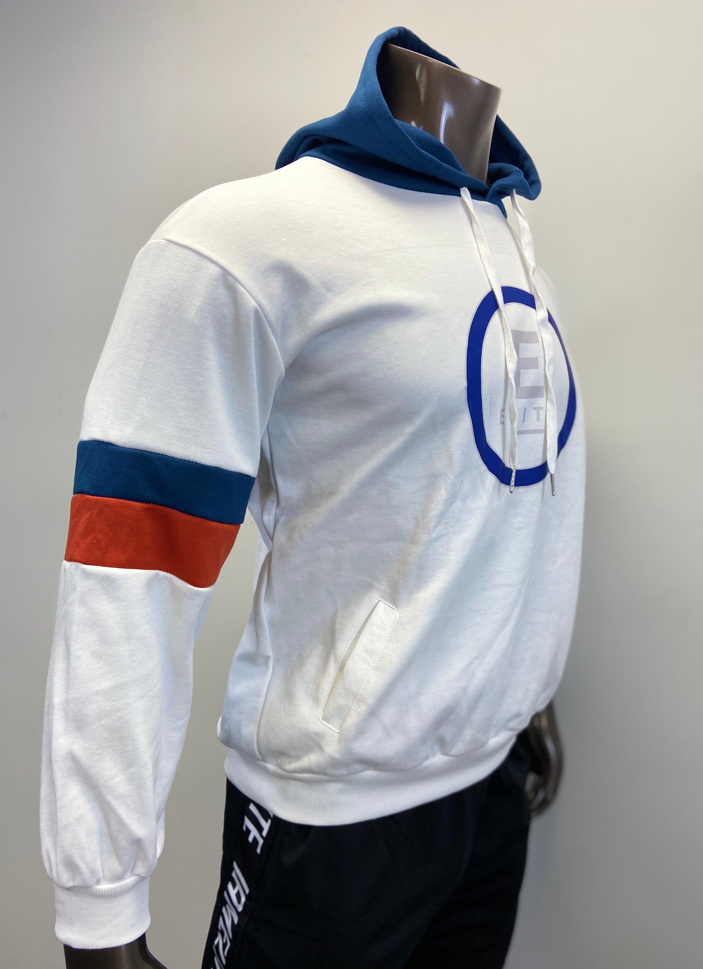 IAMELITE® Unisex Long Sleeve Hooded Sweatshirt White / Blue / Orange