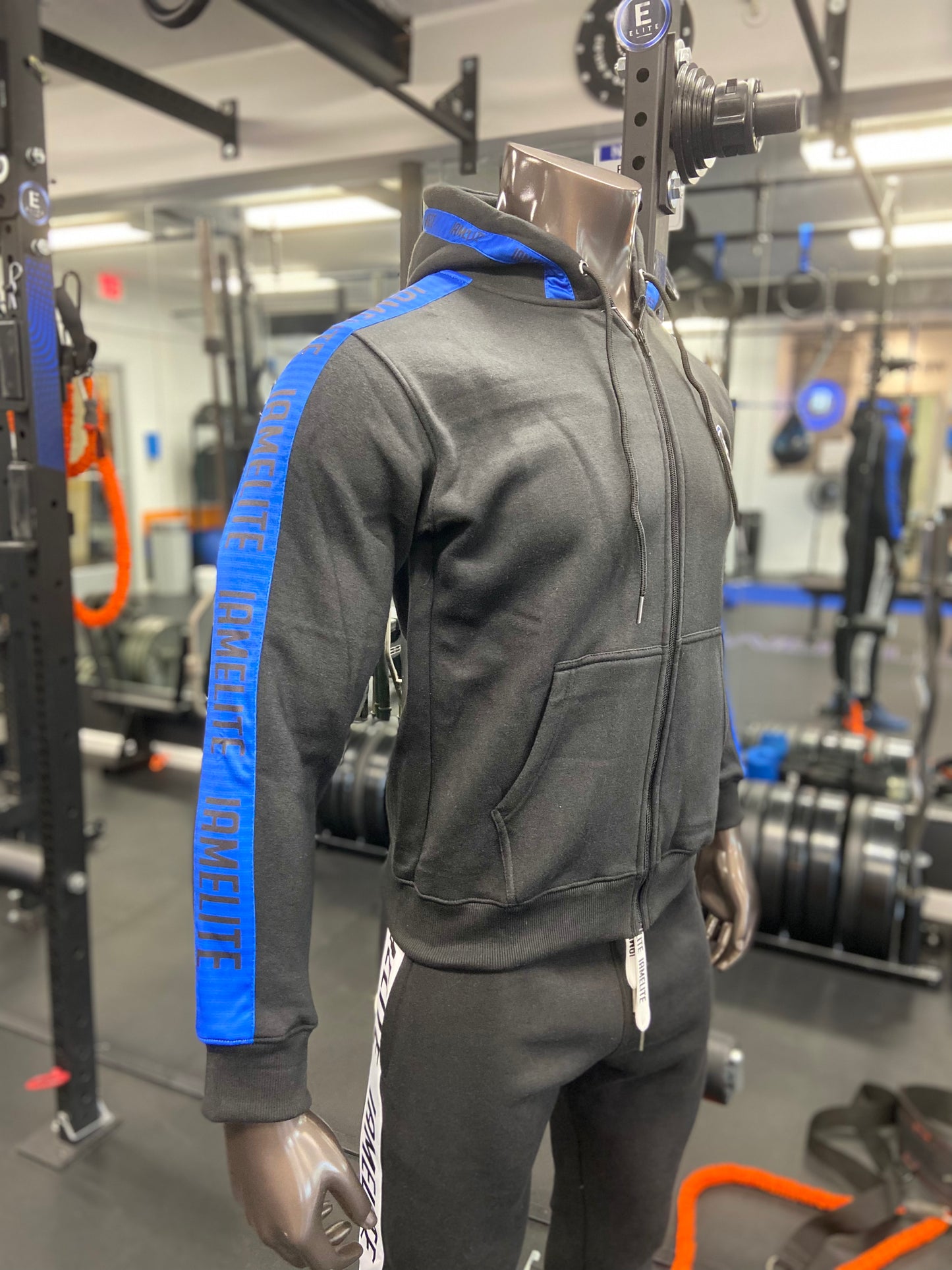 IAMELITE® Unisex Zip Hooded Sweatshirt Black Blue Ribbon