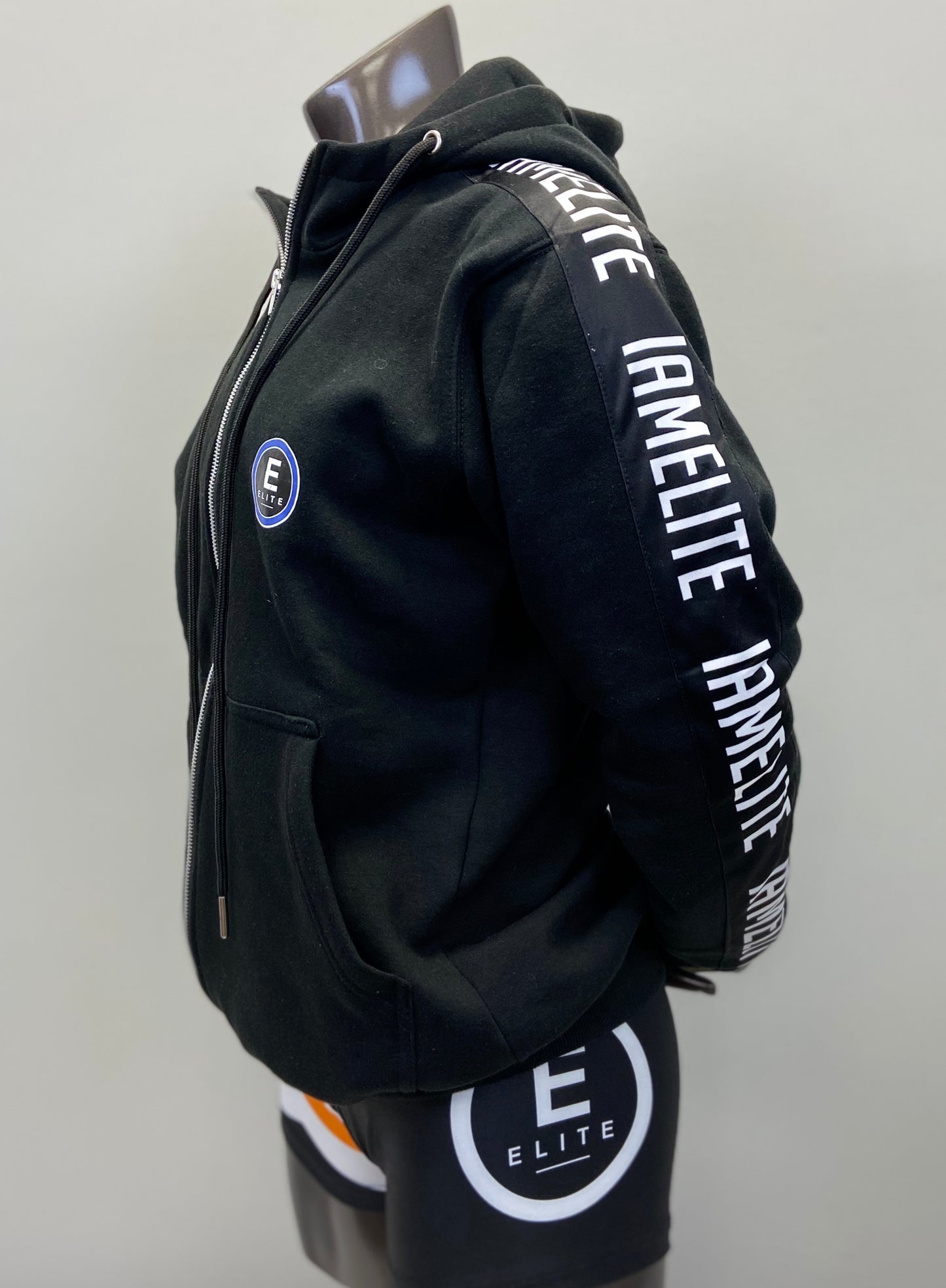 IAMELITE® Unisex Long Sleeve Medium Blend Full Zip Up Hooded Sweatshirt Black