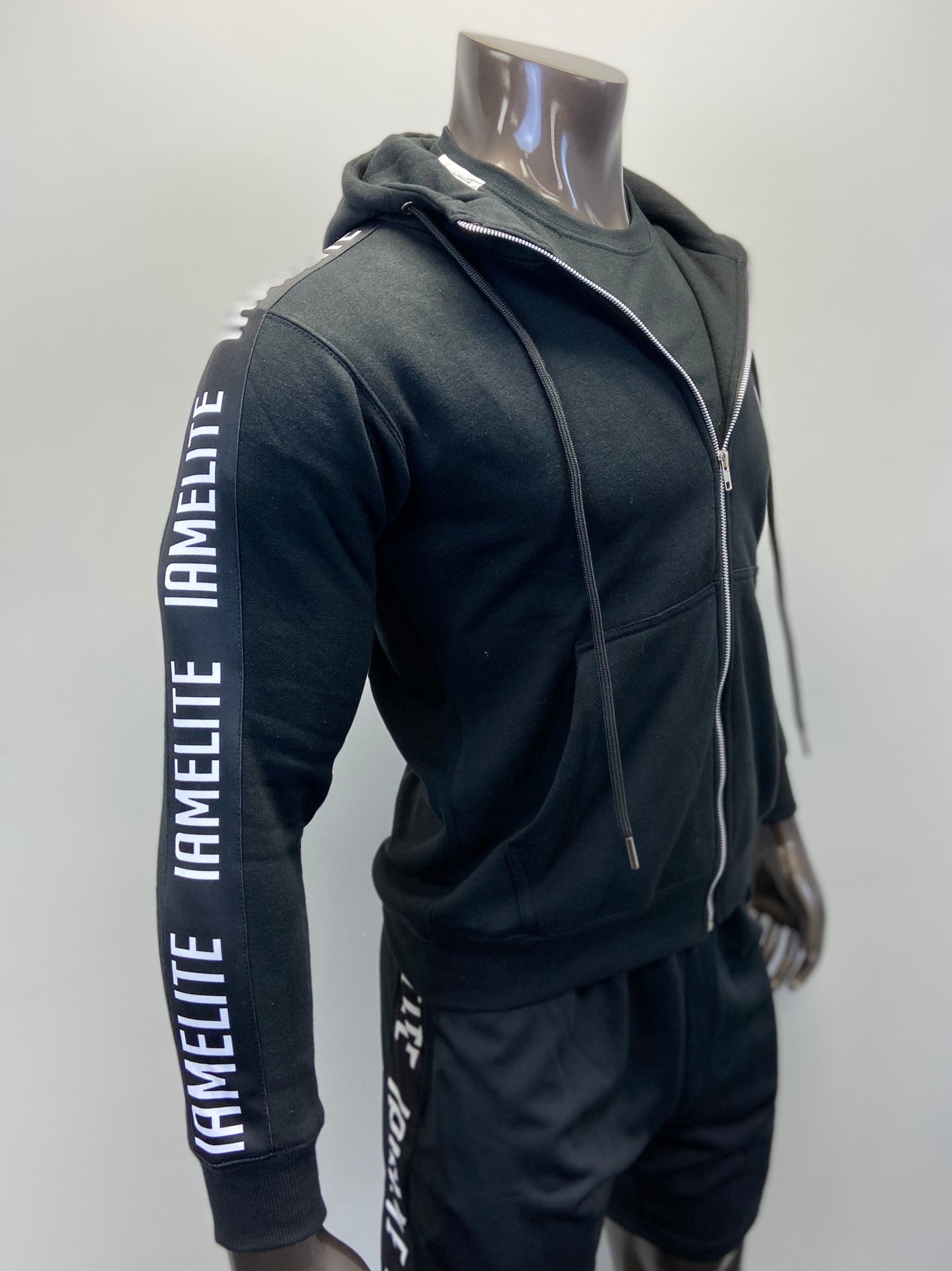 IAMELITE® Unisex Long Sleeve Medium Blend Full Zip Up Hooded Sweatshirt Black