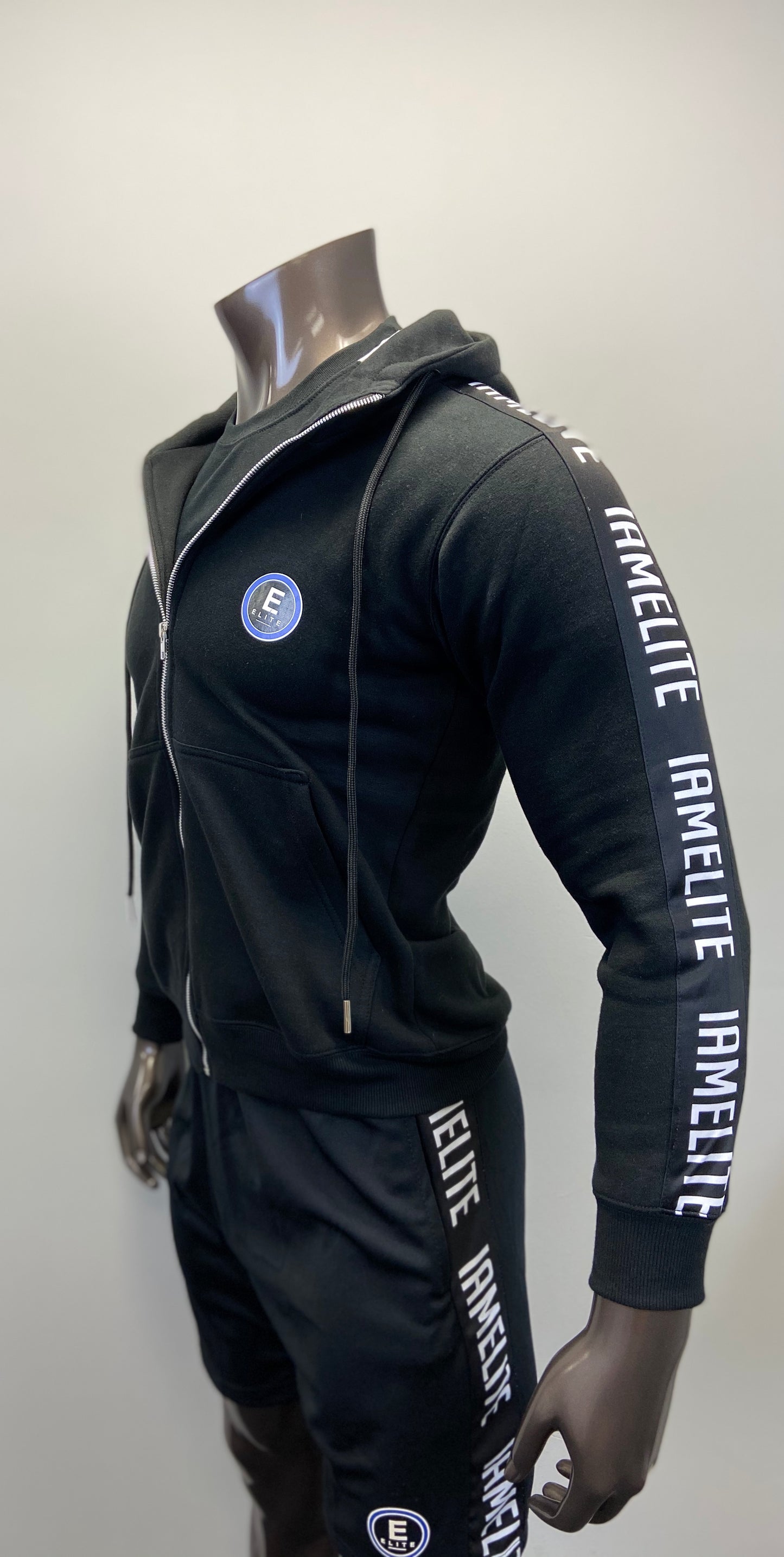 IAMELITE® Unisex Long Sleeve Medium Blend Full Zip Up Hooded Sweatshirt Black