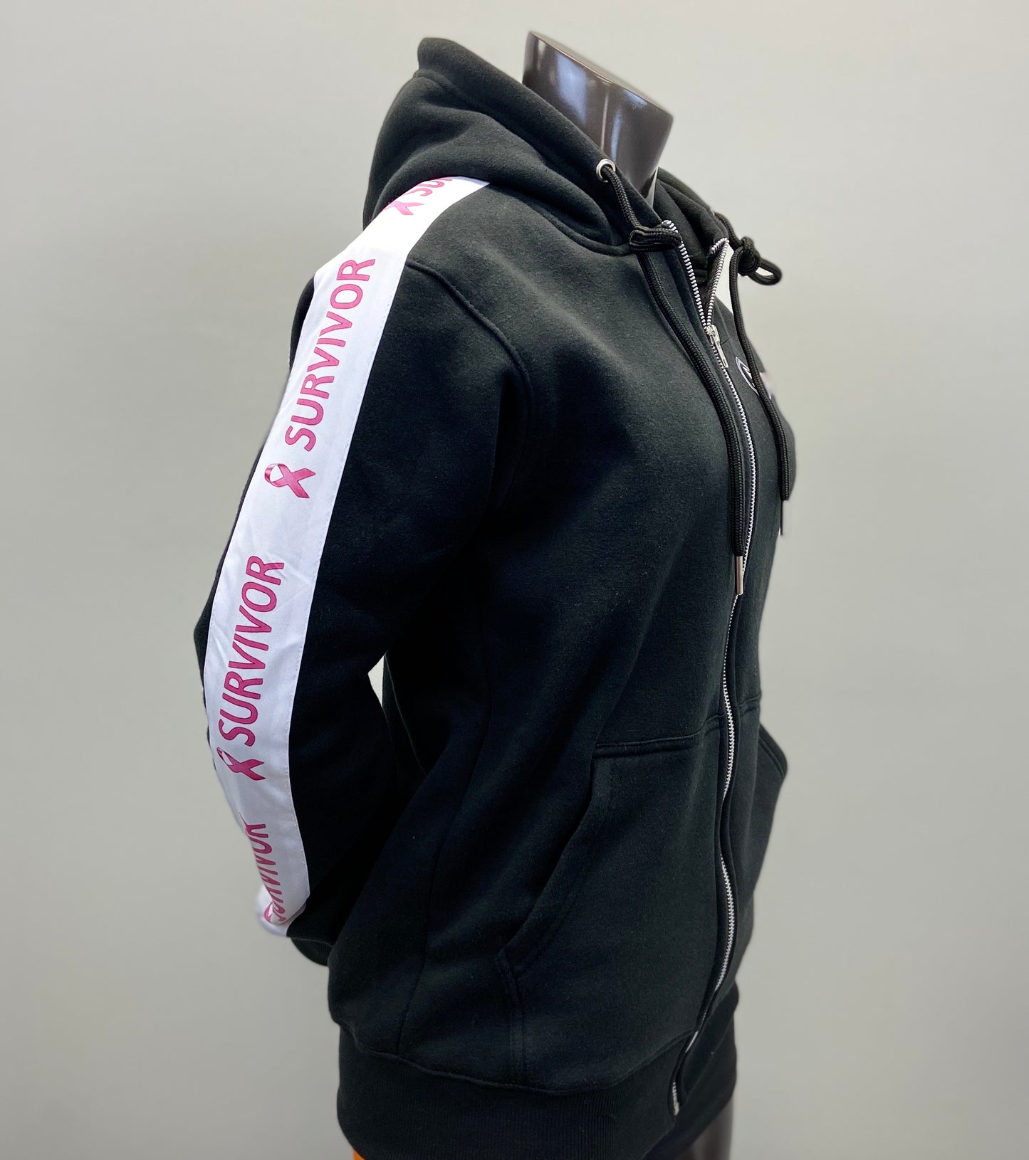IAEGear™ Women's Long Sleeve Medium Blend Full Zip Up Cancer Survivor Hooded Sweatshirt Black