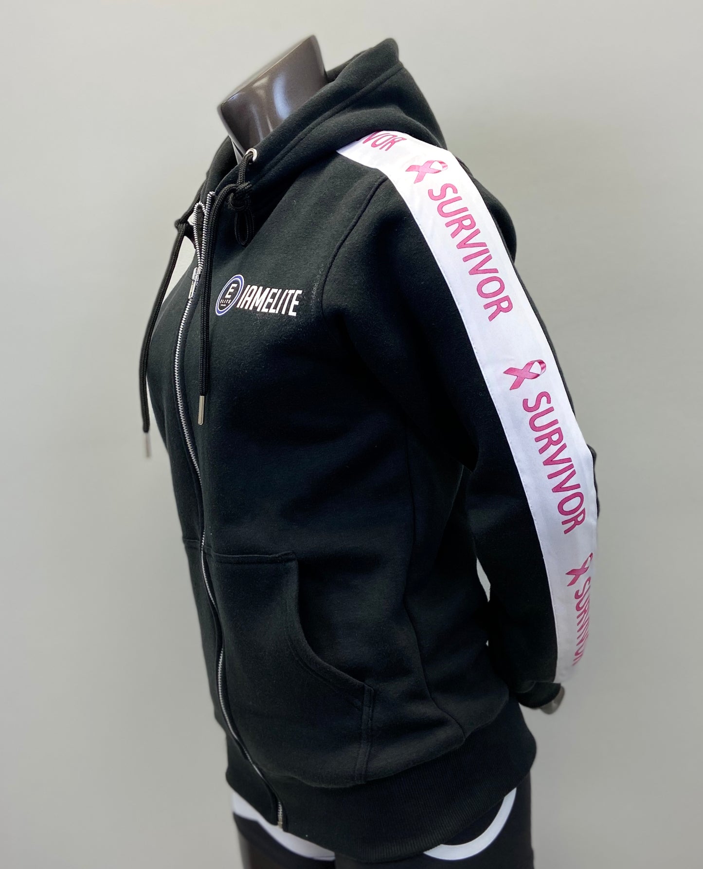 IAEGear™ Women's Long Sleeve Medium Blend Full Zip Up Cancer Survivor Hooded Sweatshirt Black