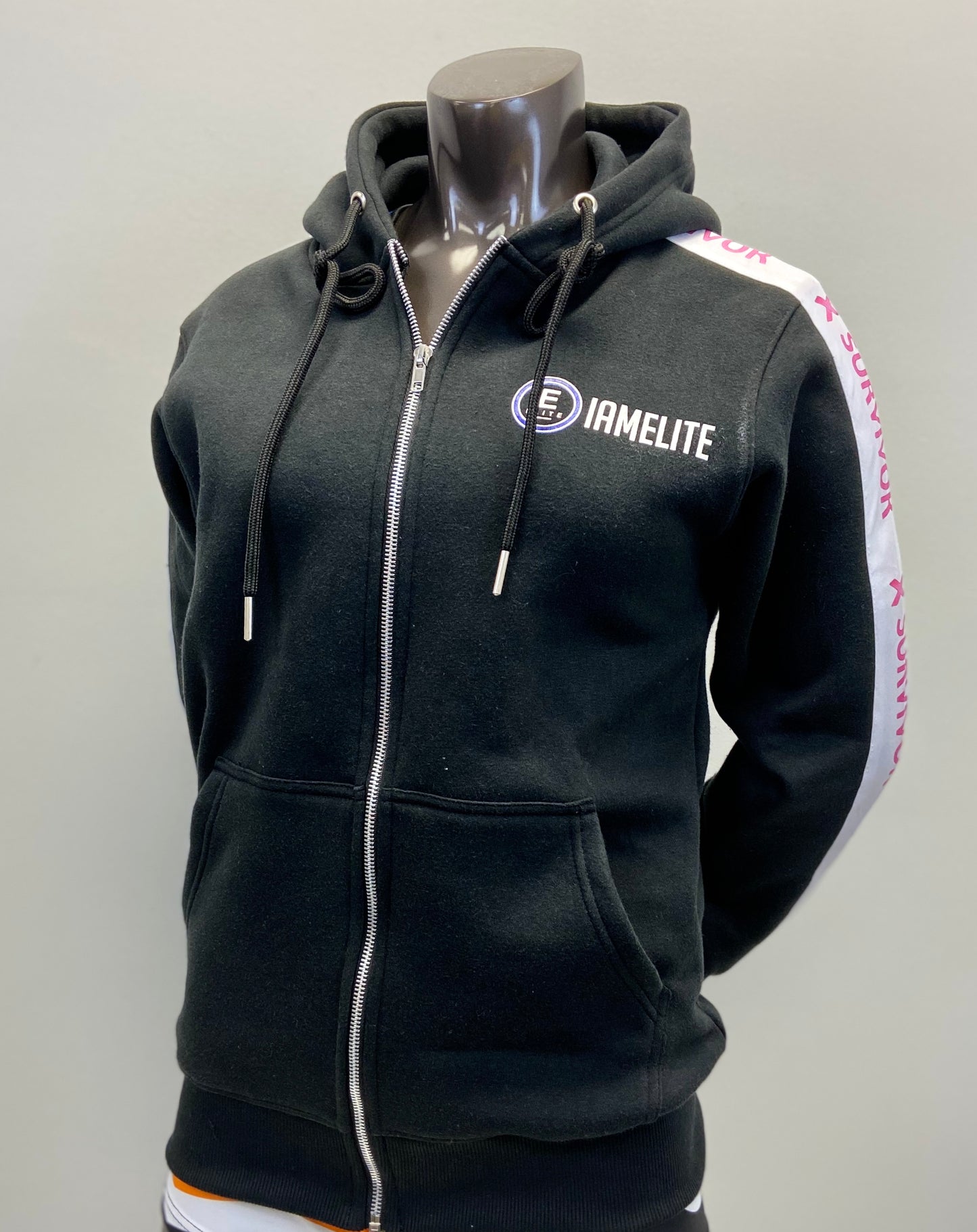 IAEGear™ Women's Long Sleeve Medium Blend Full Zip Up Cancer Survivor Hooded Sweatshirt Black