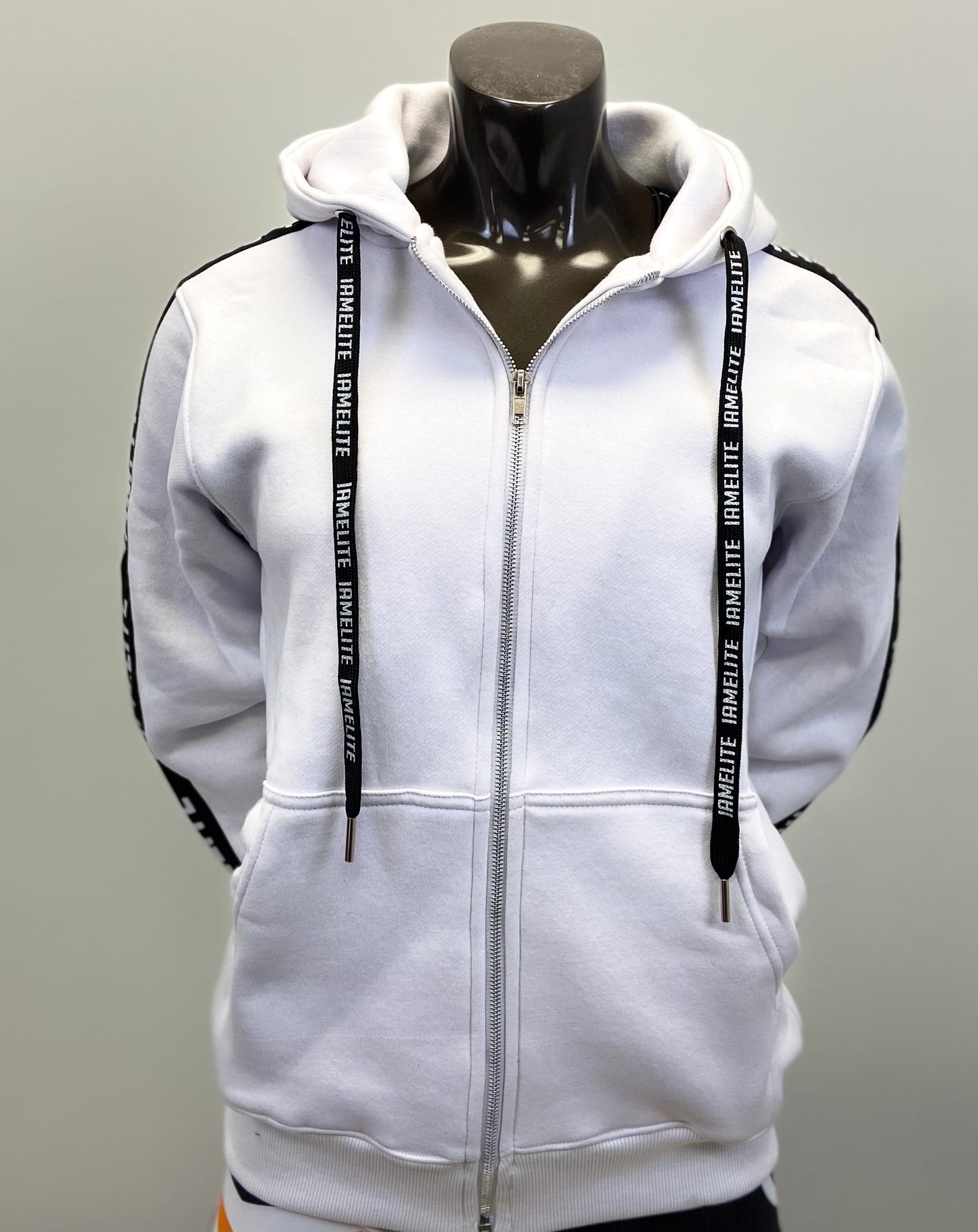 IAEGear™ Official Collection Long Sleeve Medium Blend Full Zip Hooded White Sweatshirt